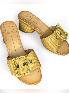 Dolce Vita Lucey Woven Raffia Block-Heel Buckle Slide Sandal Women’s Size 8.5